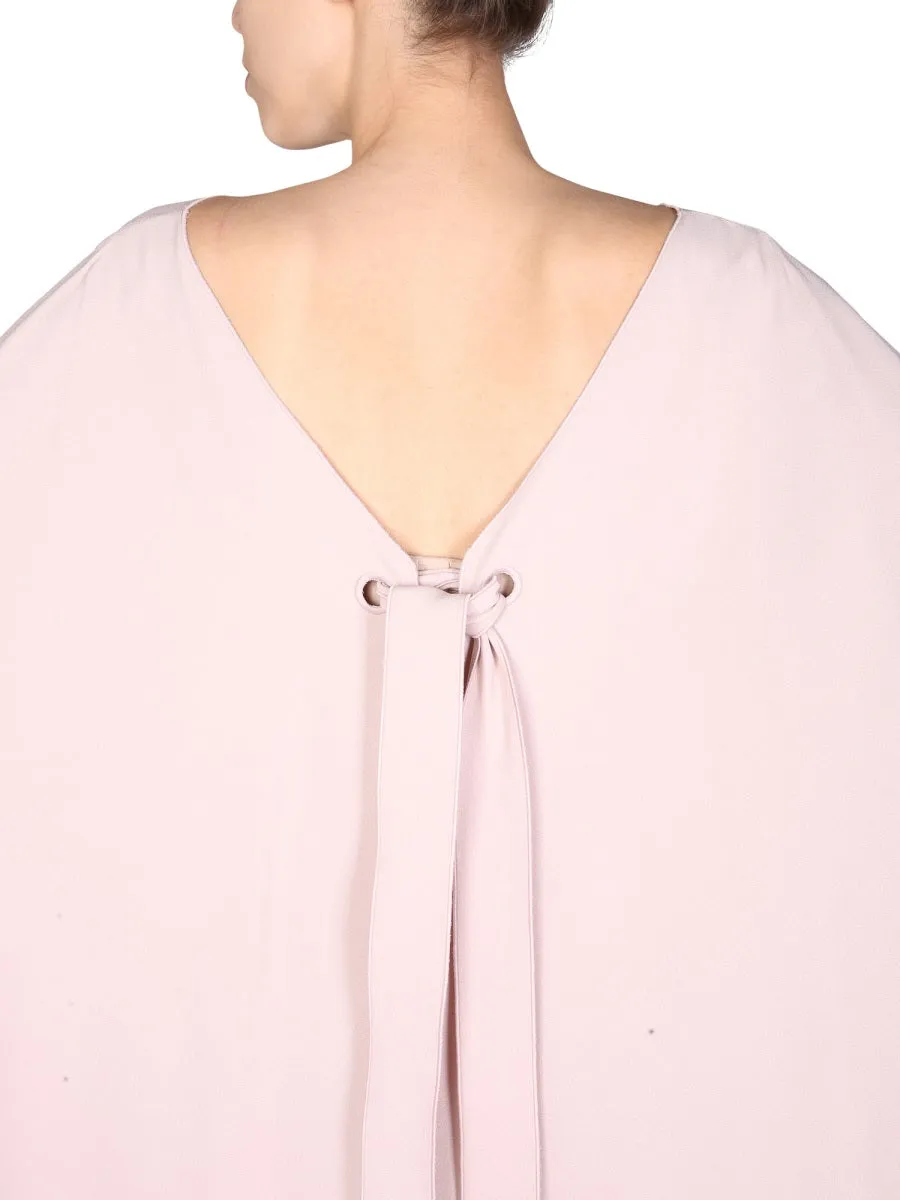 Alberta Ferretti Draped-Sleeve Crewneck Dress