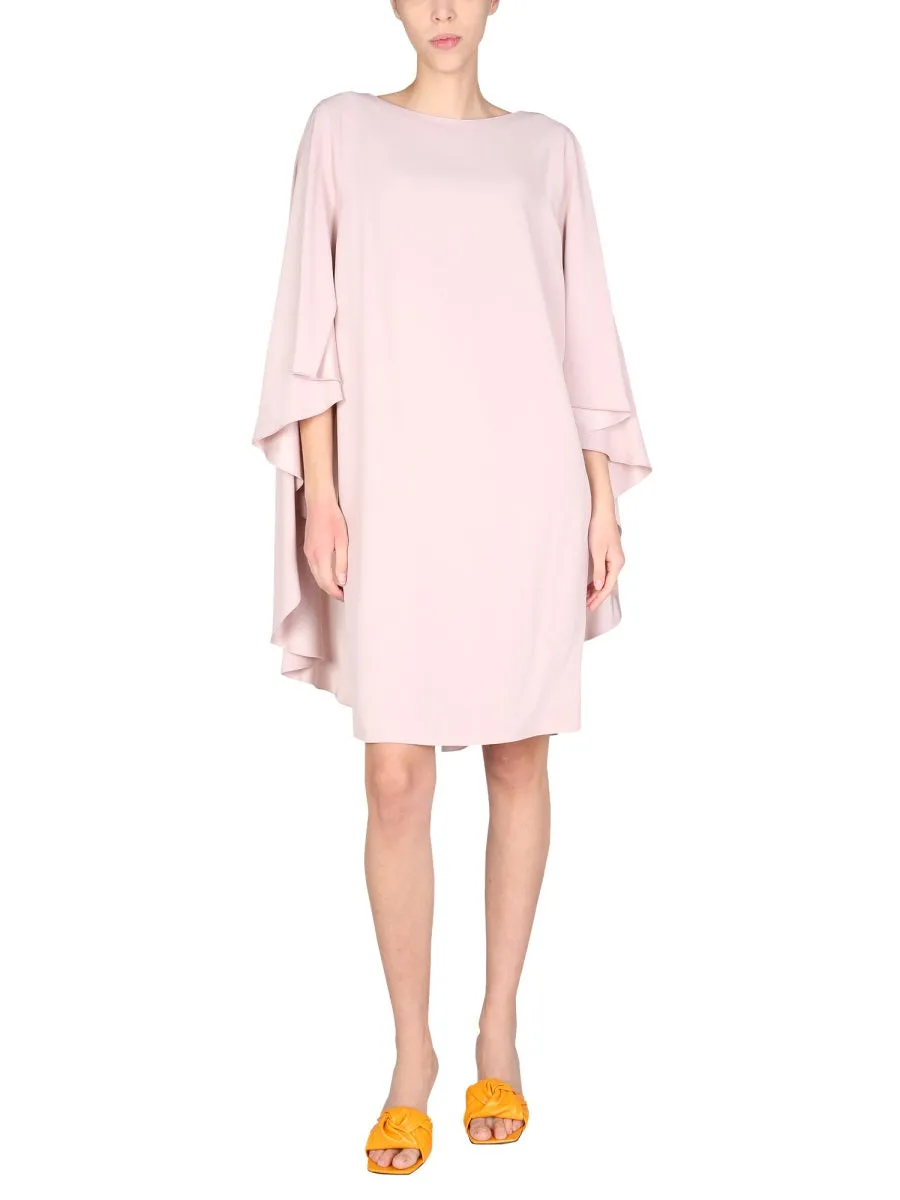 Alberta Ferretti Draped-Sleeve Crewneck Dress