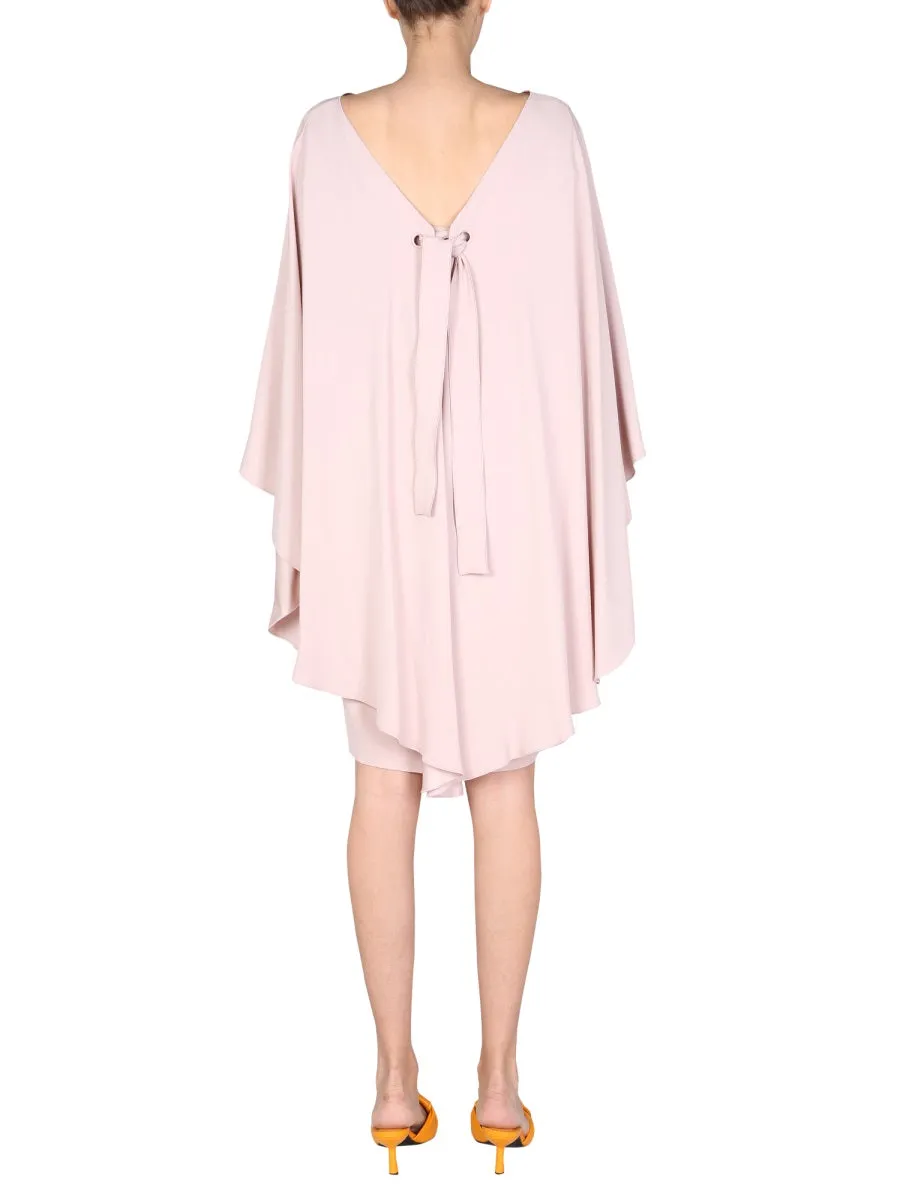 Alberta Ferretti Draped-Sleeve Crewneck Dress