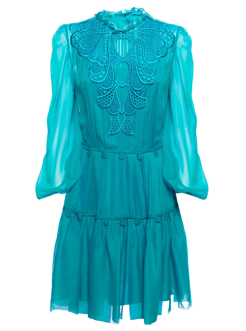 Alberta Ferretti Embroidered Tiered Mini Dress