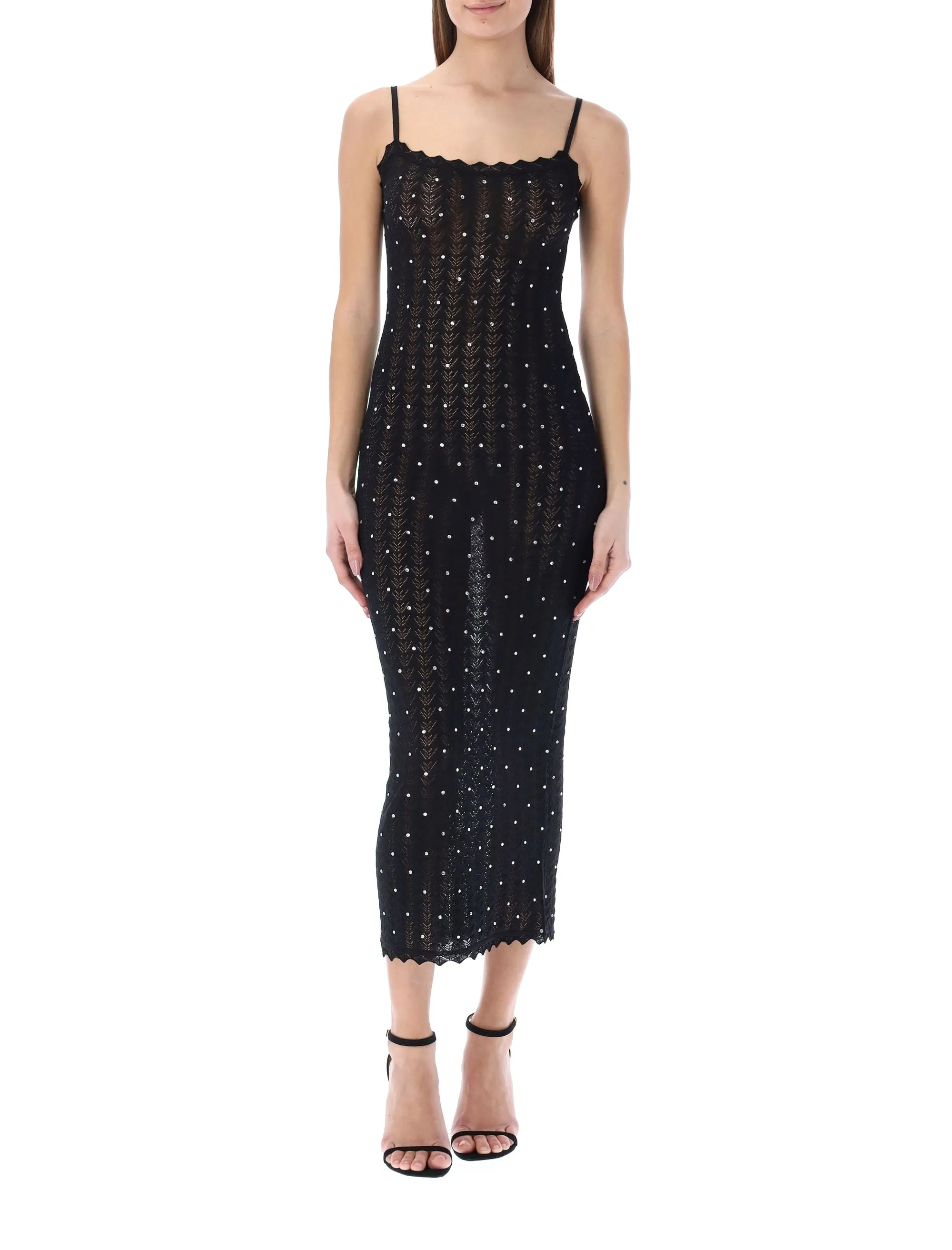 Alessandra Rich Rhinestone Embellished Midi Dress