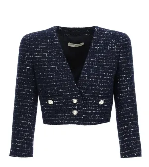 Alessandra Rich Sequin Embellished V-Neck Tweed Jacket