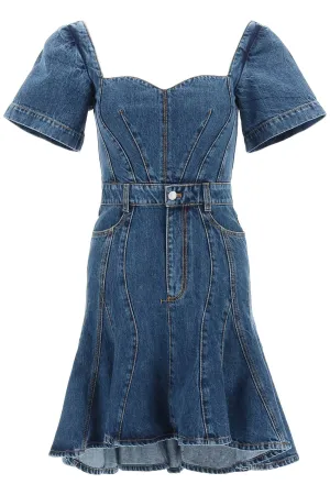 Alexander McQueen Fluted Denim Mini Dress