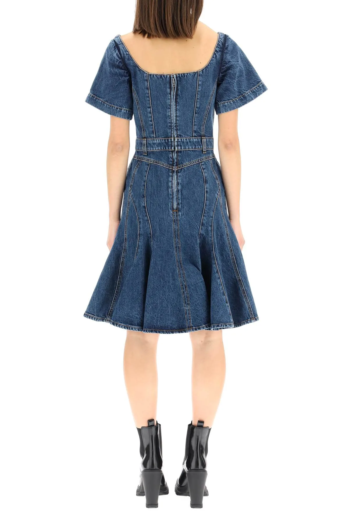 Alexander McQueen Fluted Denim Mini Dress