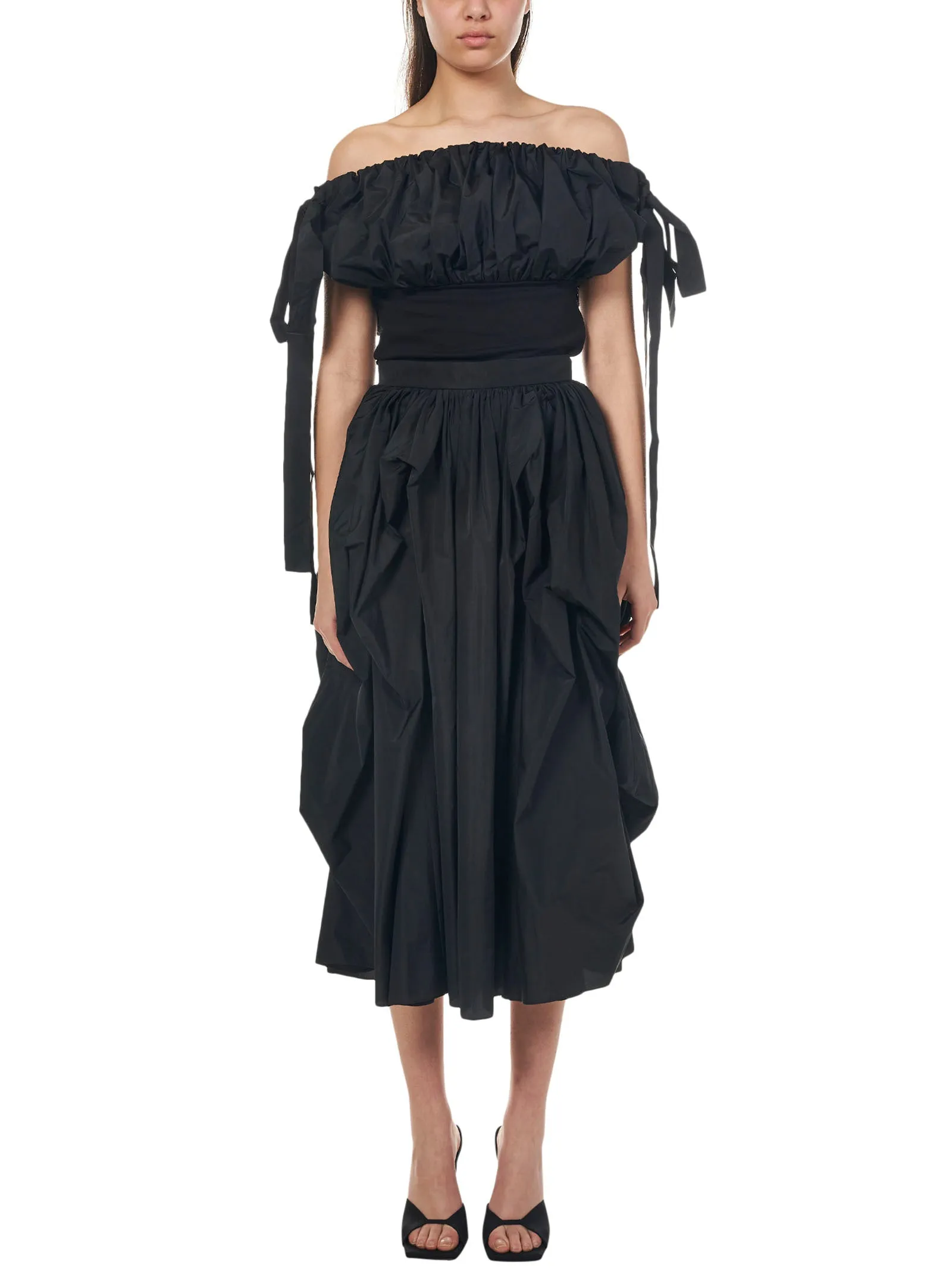 Alexander McQueen High Waist Gathered Midi Skirt