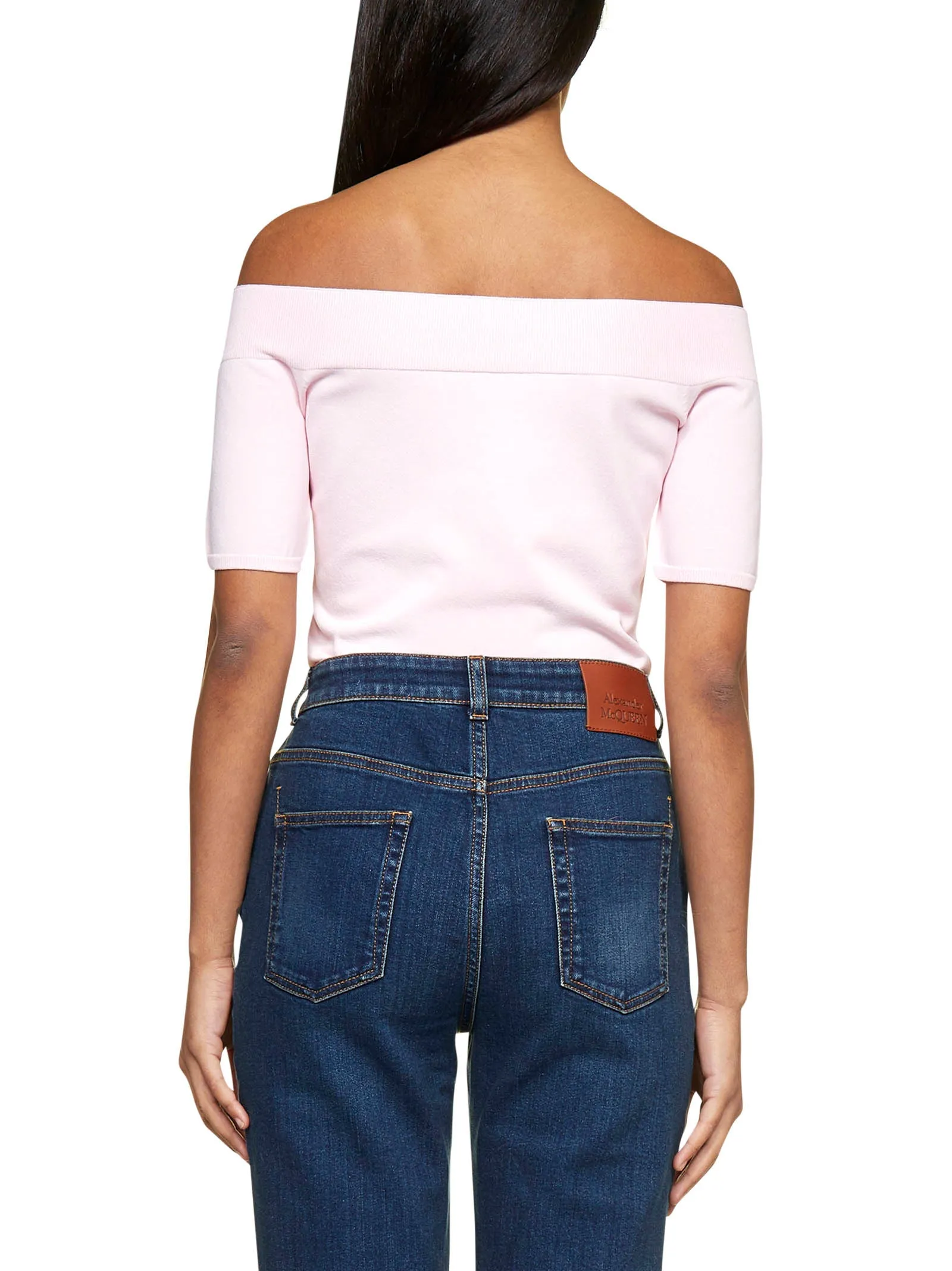 Alexander McQueen Off-Shoulder Short-Sleeve Top