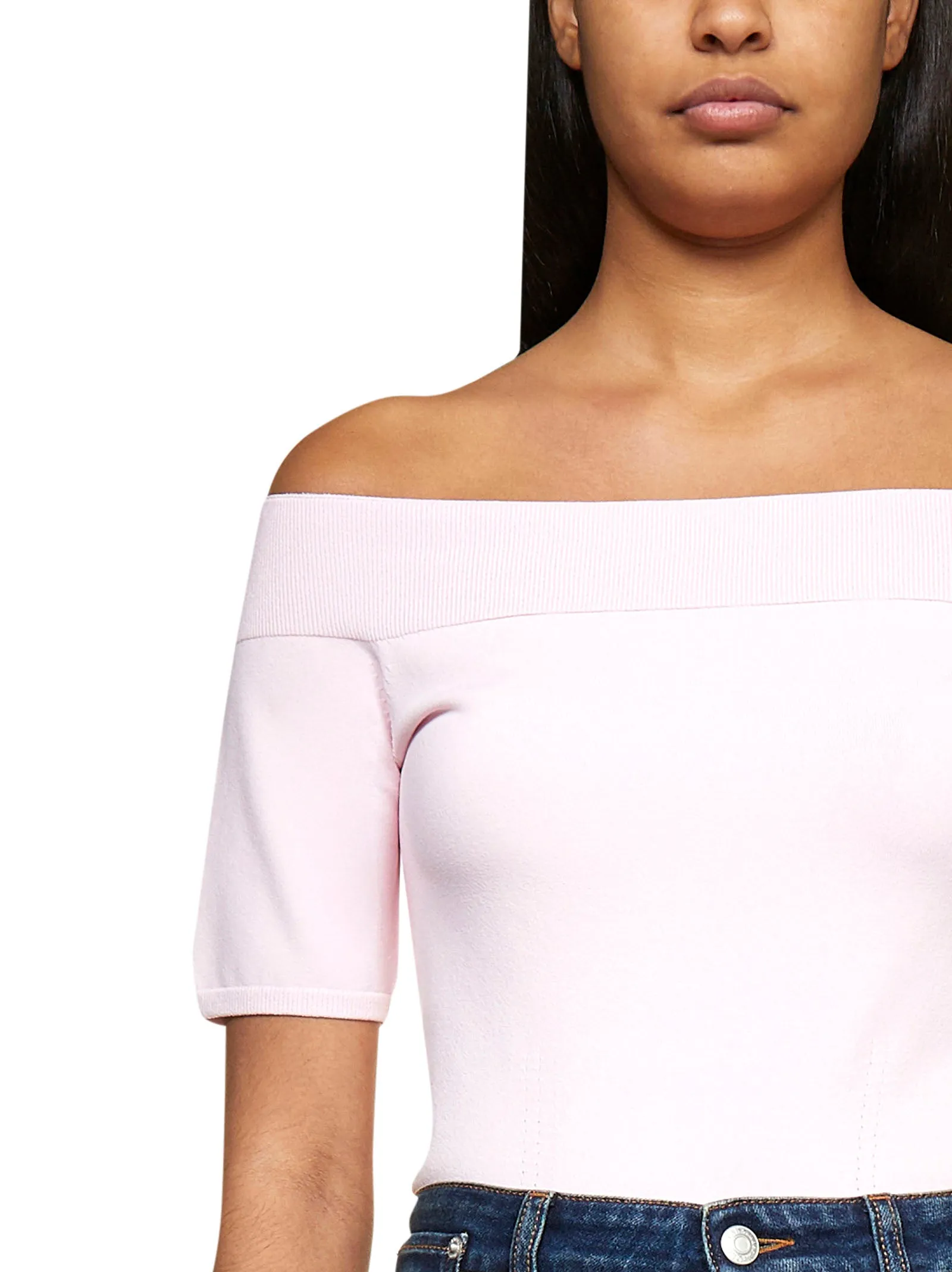 Alexander McQueen Off-Shoulder Short-Sleeve Top