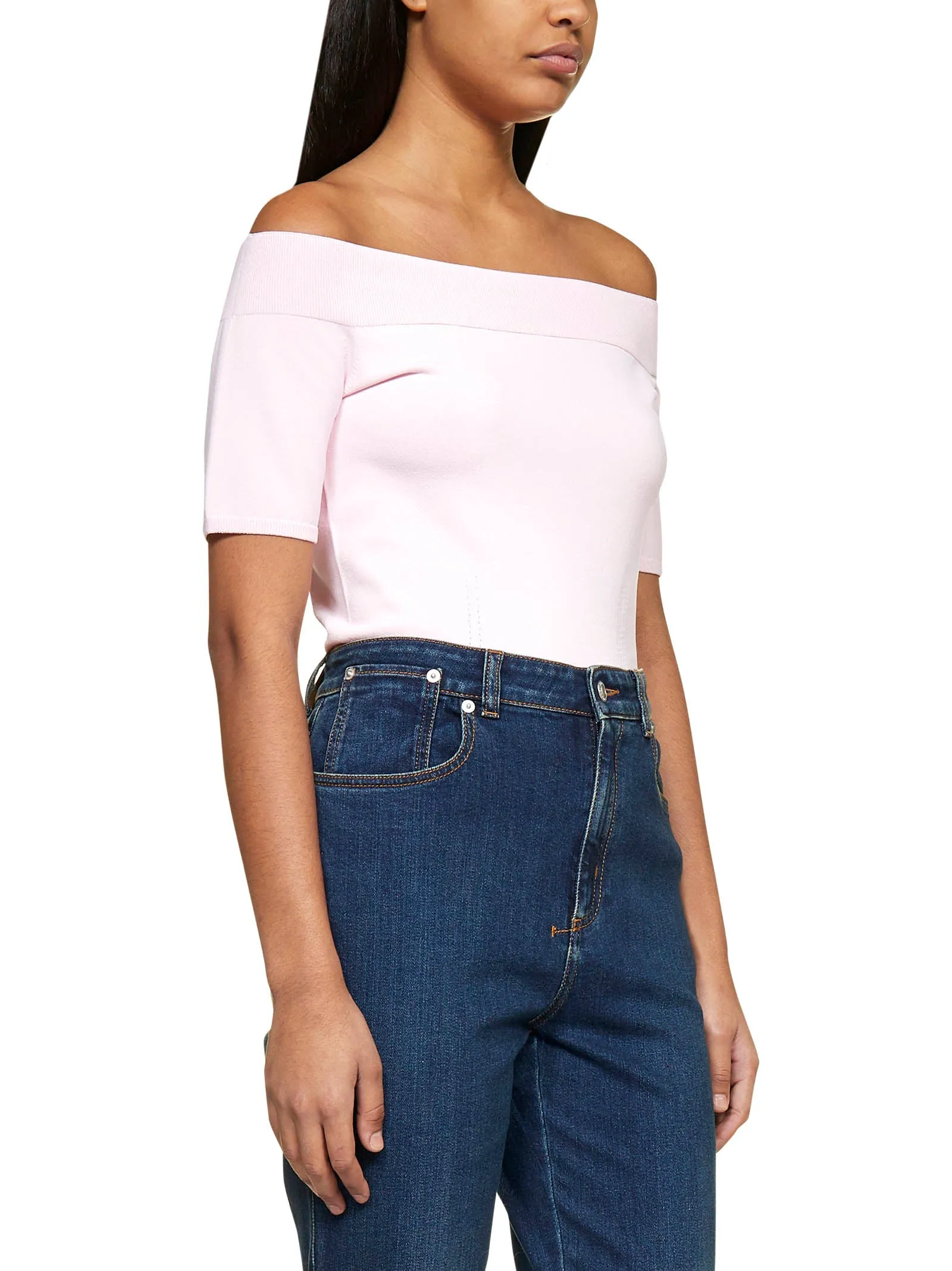 Alexander McQueen Off-Shoulder Short-Sleeve Top