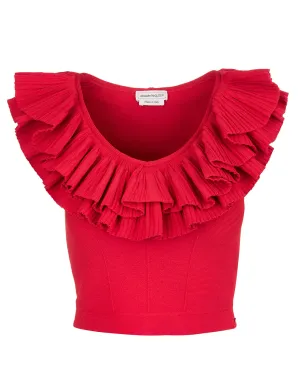 Alexander McQueen Ruffled V-Neck Sleeveless Top