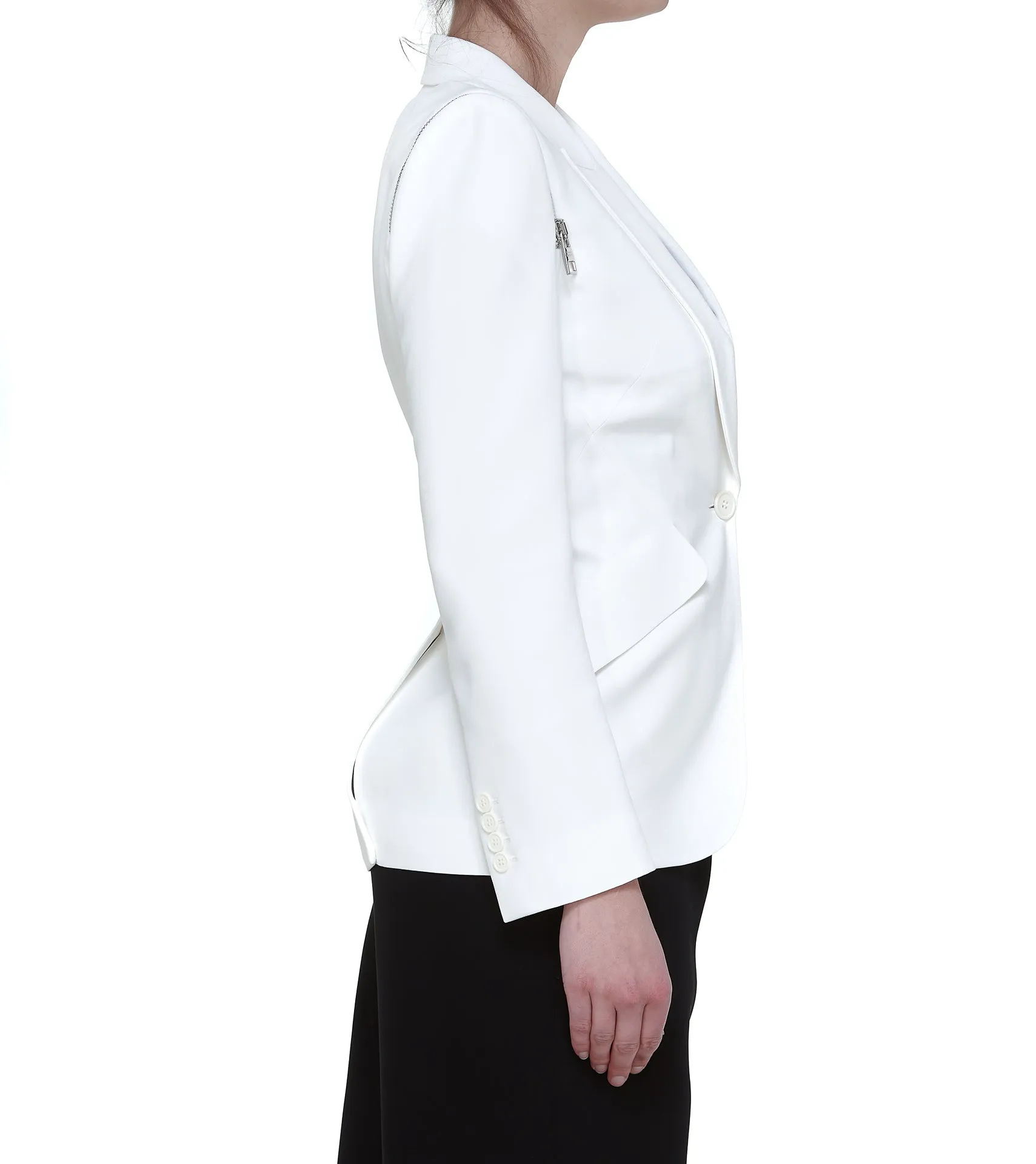 Alexander McQueen Zip Peak Shoulder Leaf Crepe Jacket