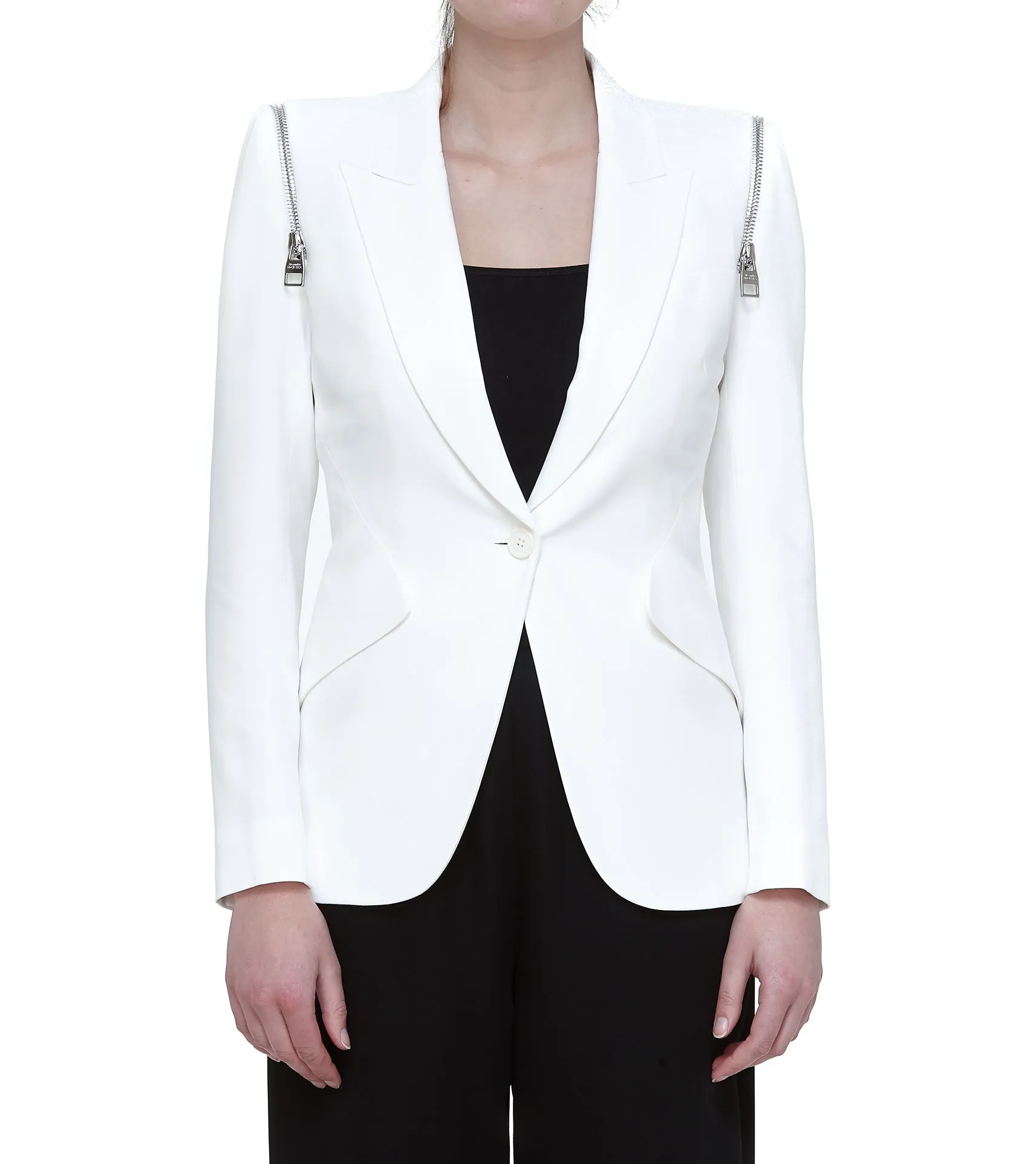 Alexander McQueen Zip Peak Shoulder Leaf Crepe Jacket