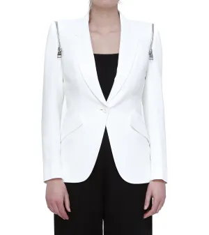 Alexander McQueen Zip Peak Shoulder Leaf Crepe Jacket