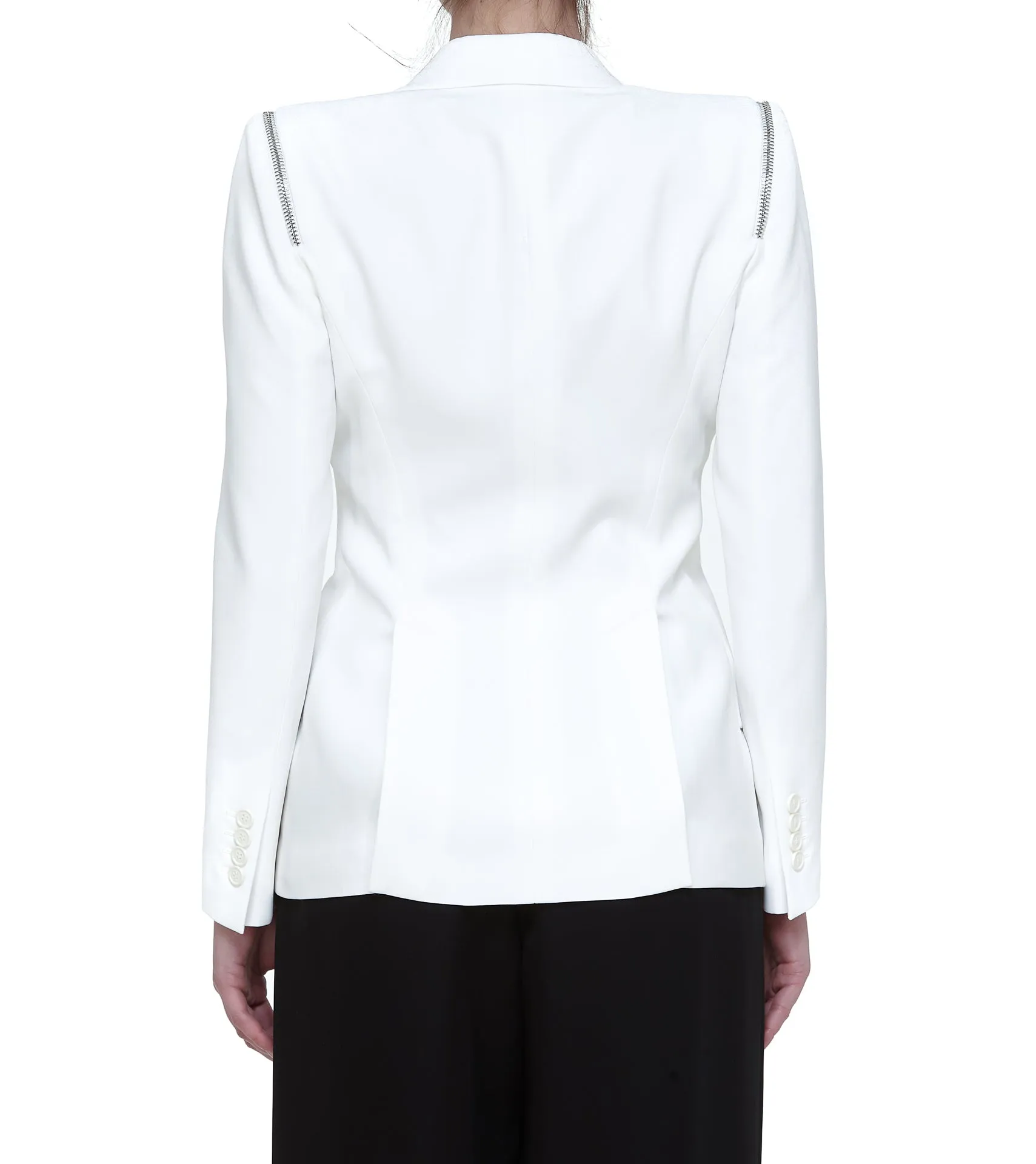 Alexander McQueen Zip Peak Shoulder Leaf Crepe Jacket
