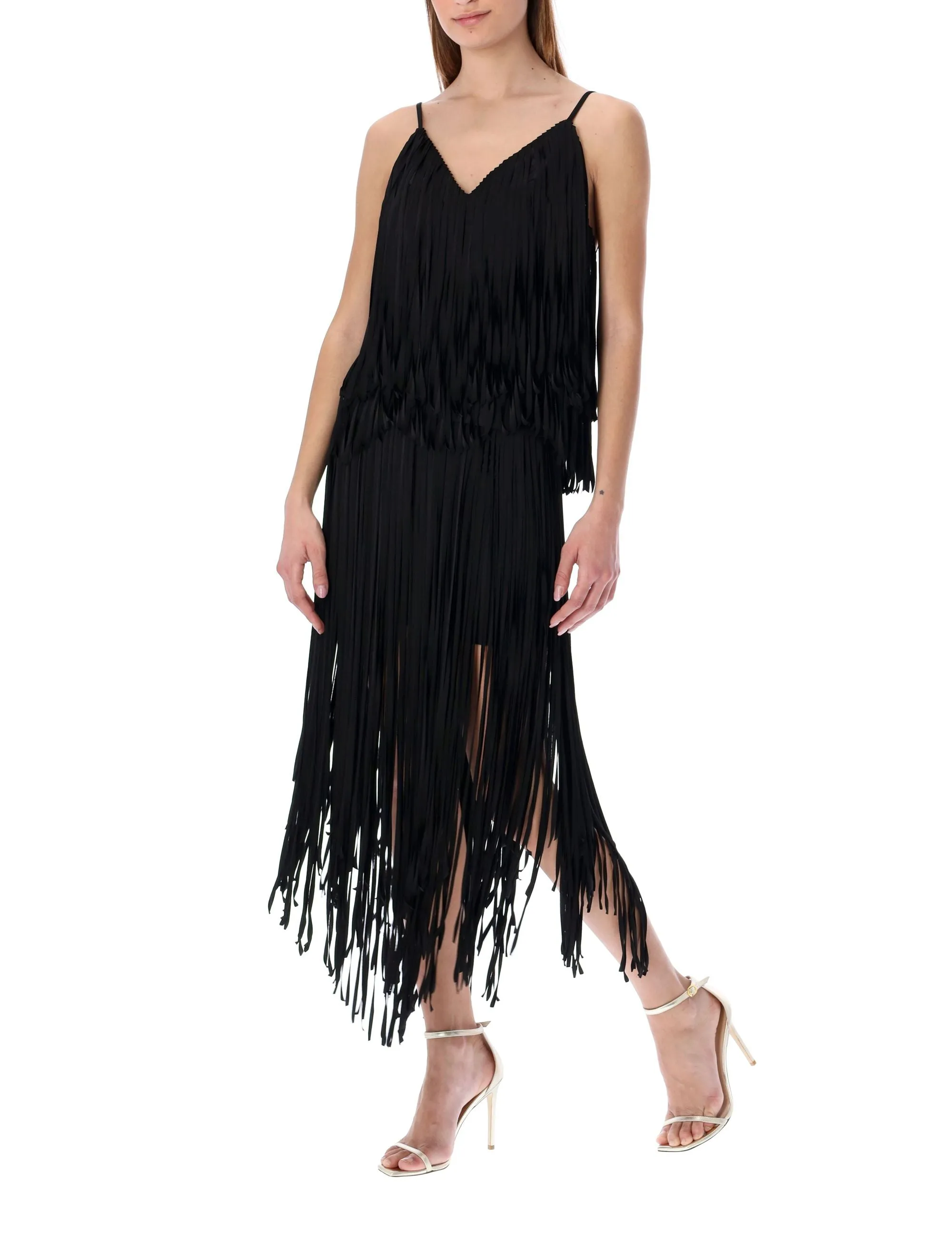 Alexandre Vauthier Asymmetric Hem Fringed Midi Skirt