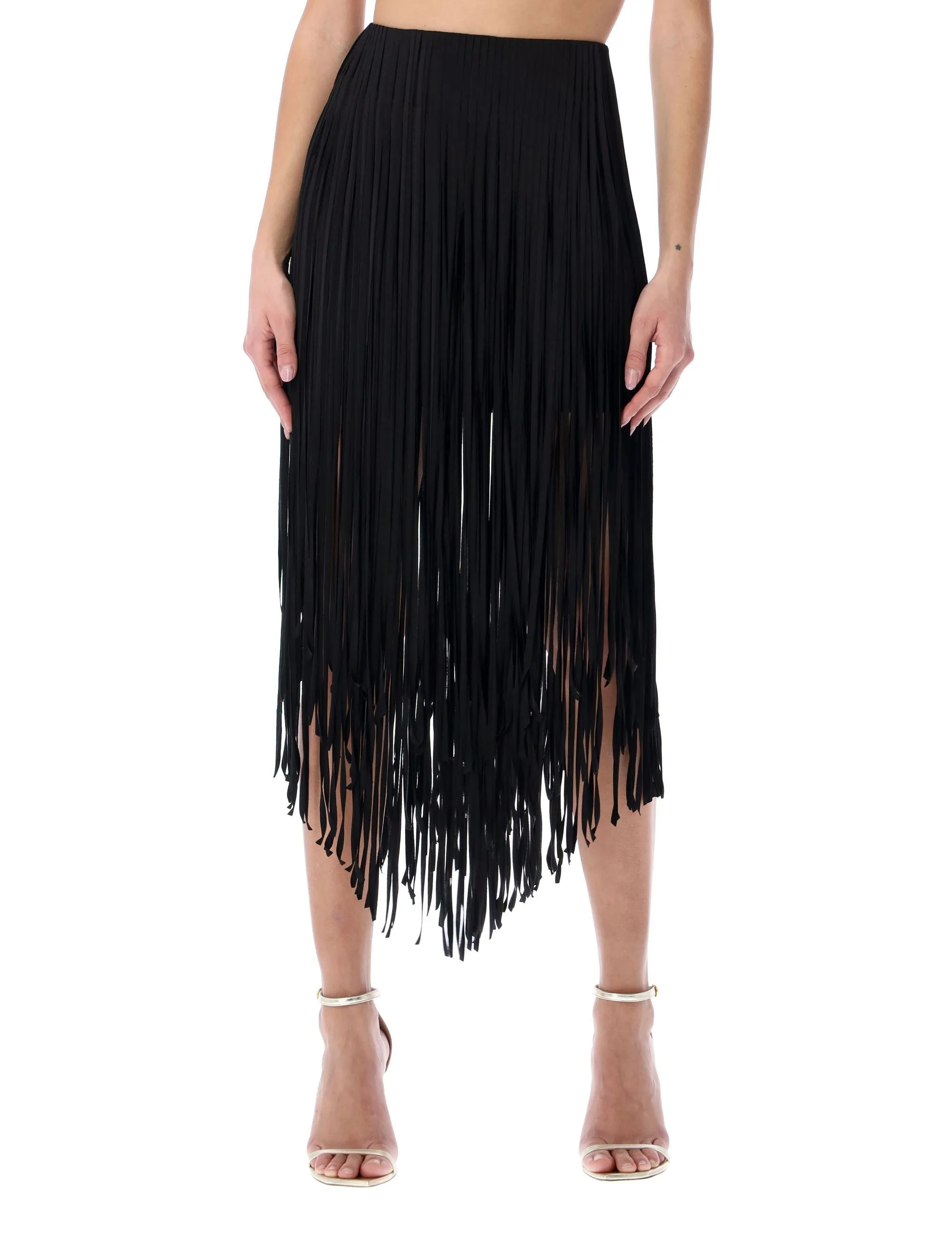 Alexandre Vauthier Asymmetric Hem Fringed Midi Skirt