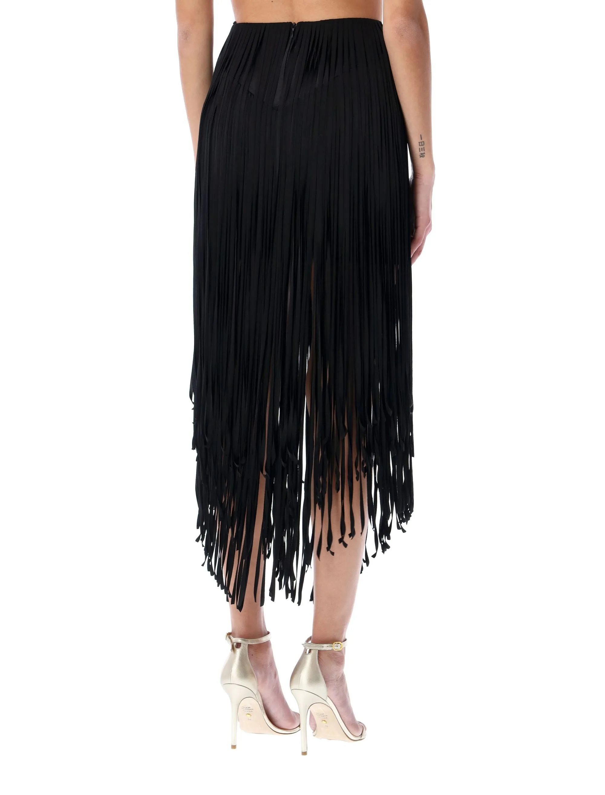 Alexandre Vauthier Asymmetric Hem Fringed Midi Skirt