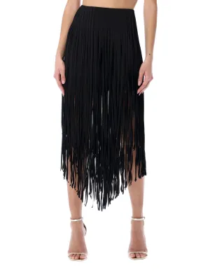 Alexandre Vauthier Asymmetric Hem Fringed Midi Skirt