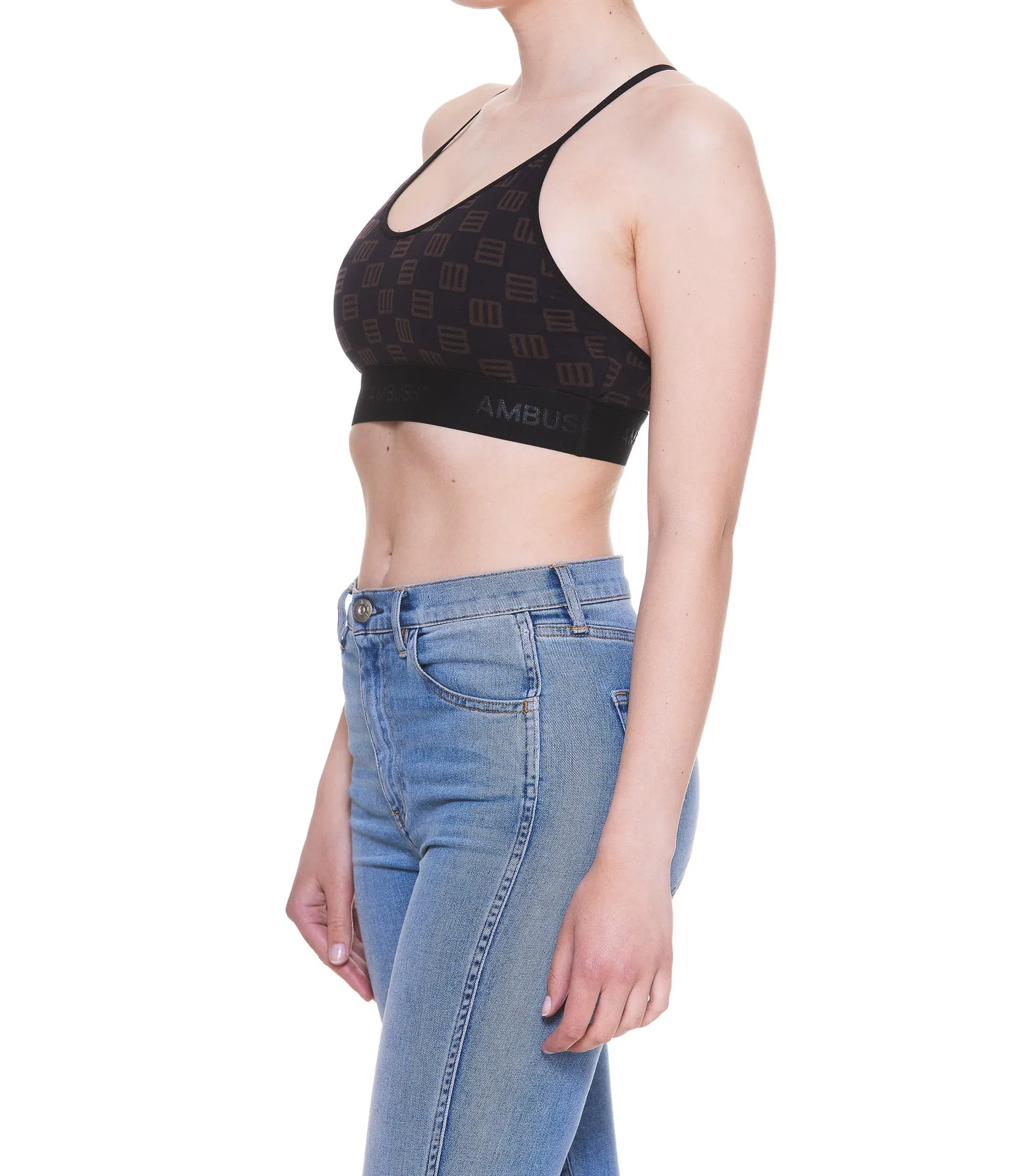 Ambush Monogram-Print Cropped Bra Top