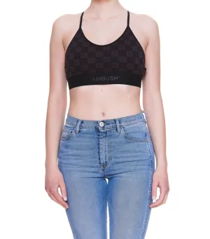 Ambush Monogram-Print Cropped Bra Top