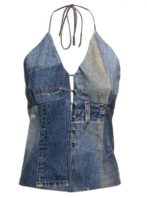 Andersson Bell Patchwork Crochet Sleeveless Denim Top