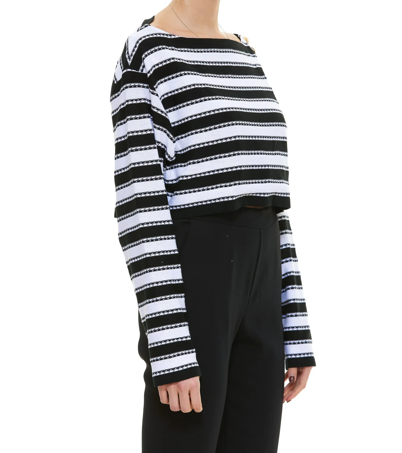 Balmain Button Embellished Off-Shoulder Striped Top