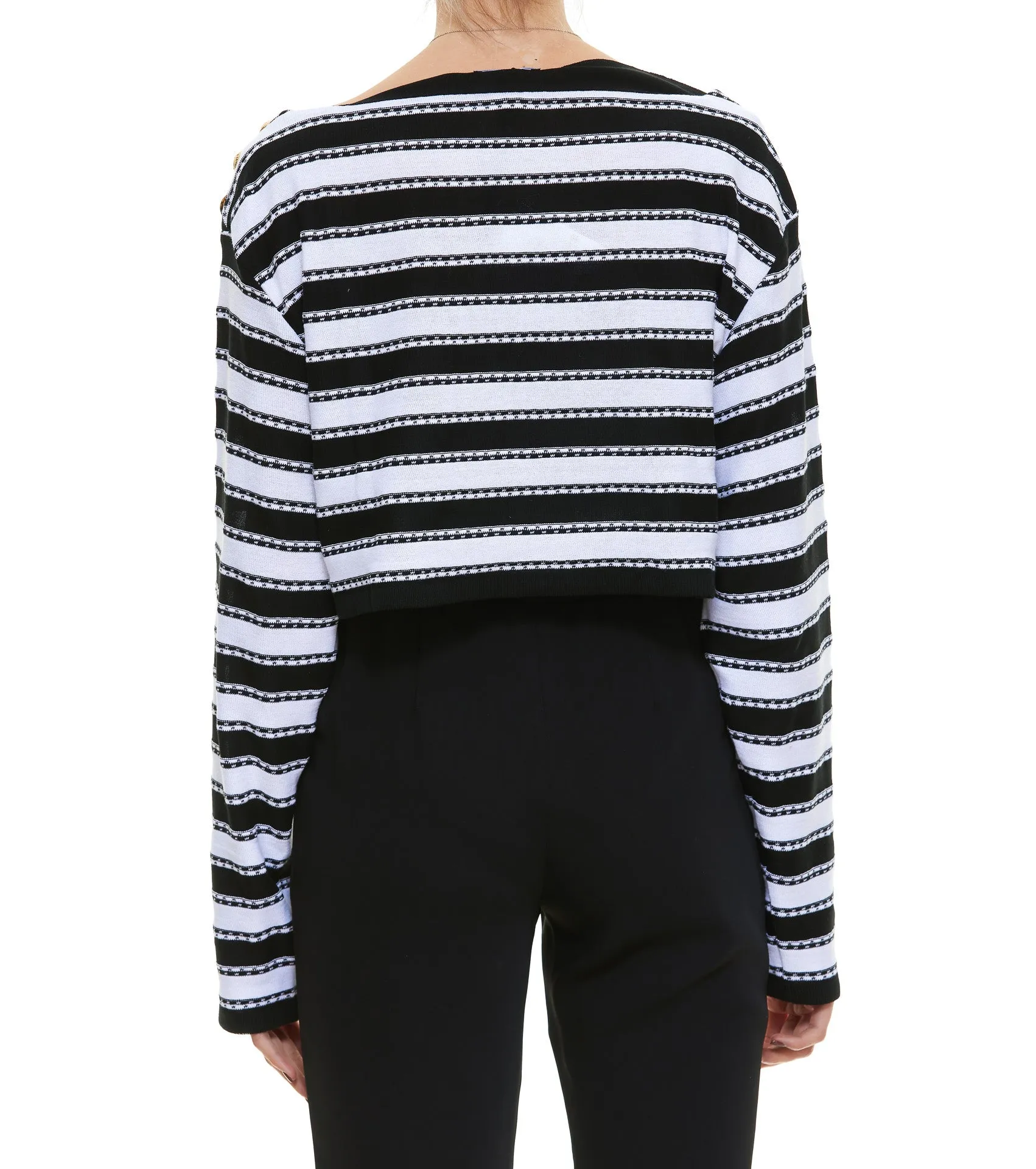 Balmain Button Embellished Off-Shoulder Striped Top