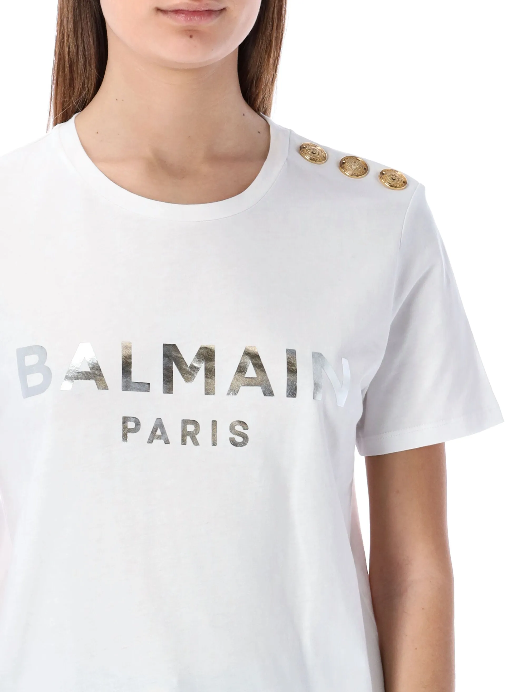 Balmain Buttoned Embellished Crewneck T-Shirt