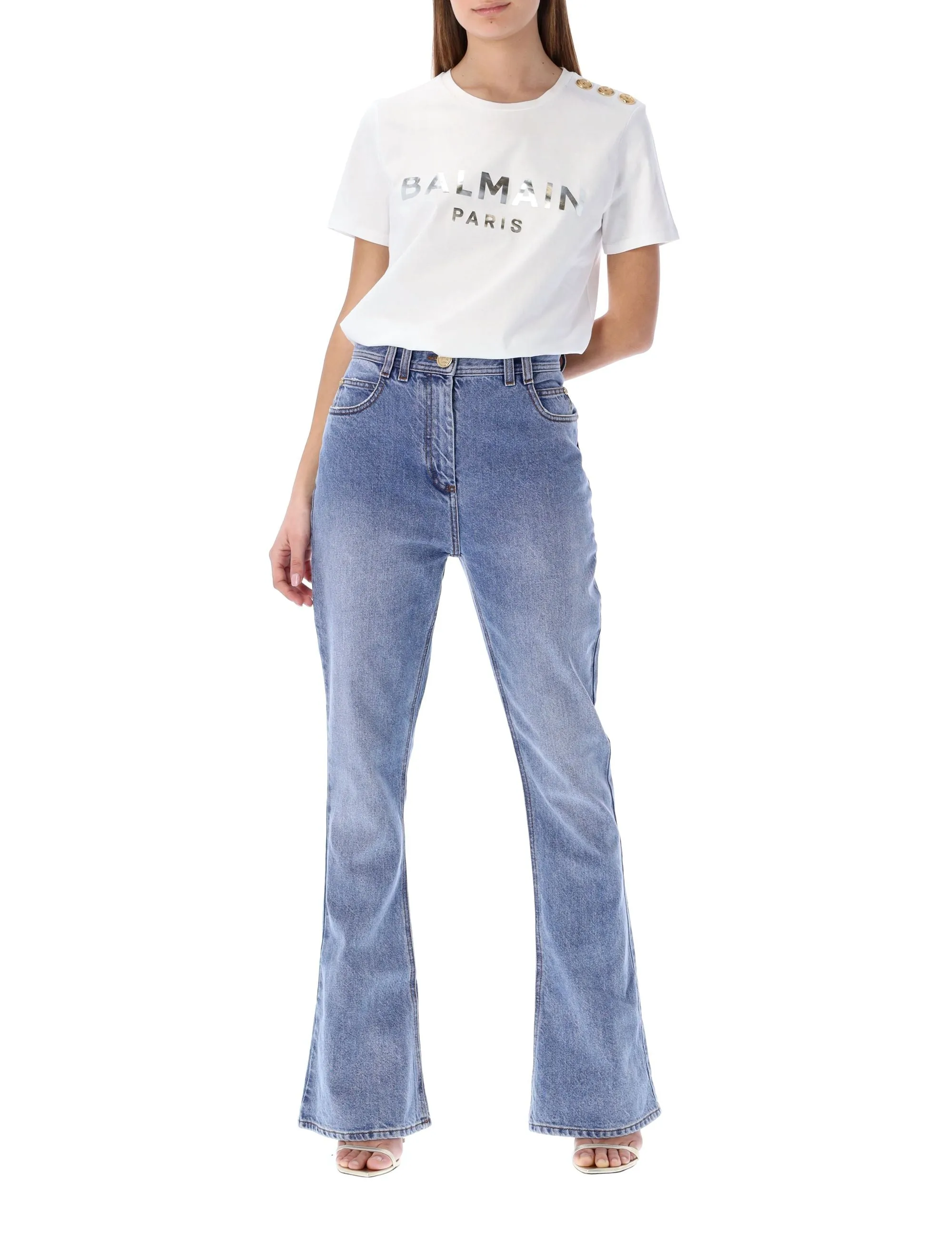Balmain Buttoned Embellished Crewneck T-Shirt