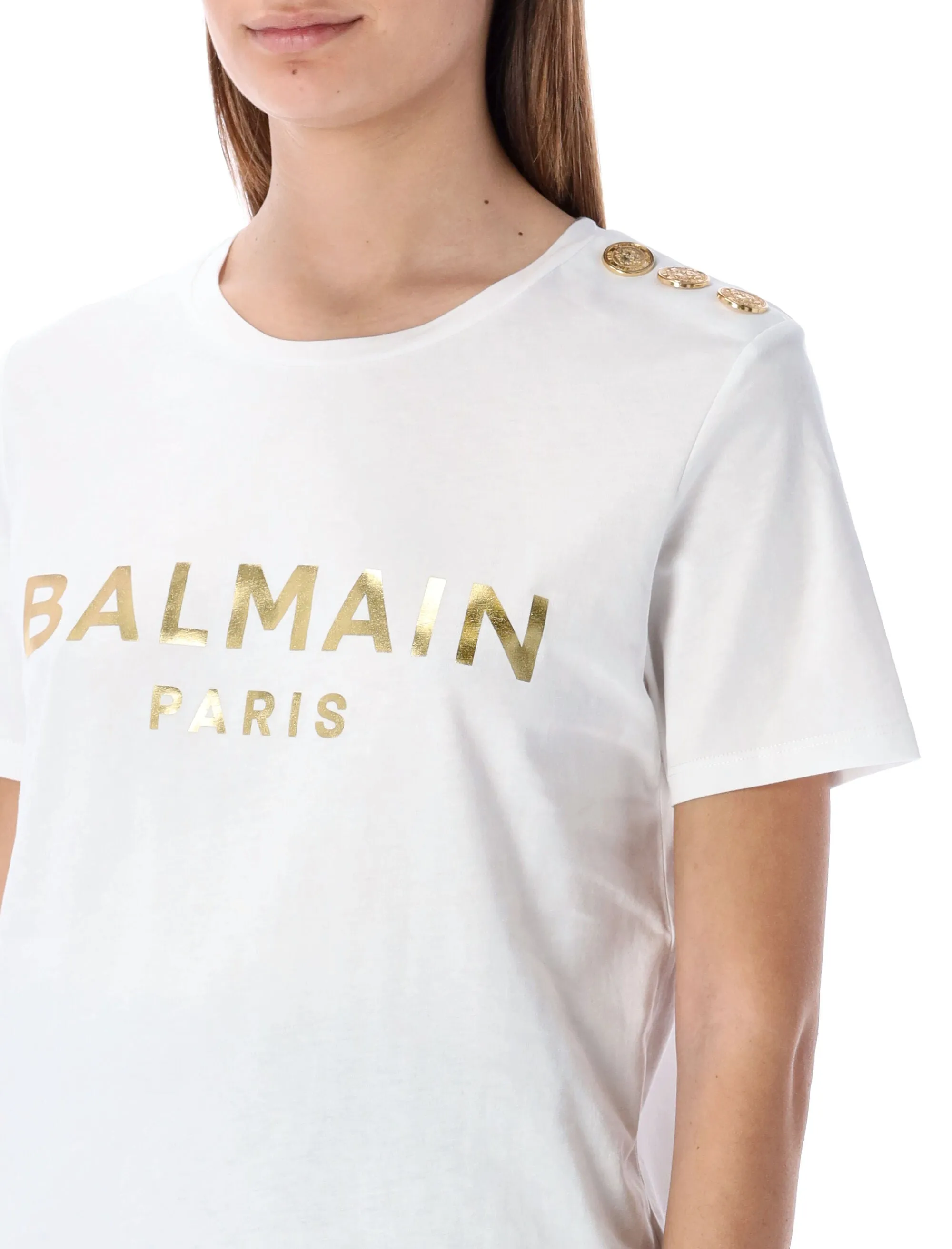 Balmain Buttoned Embellished Crewneck T-Shirt