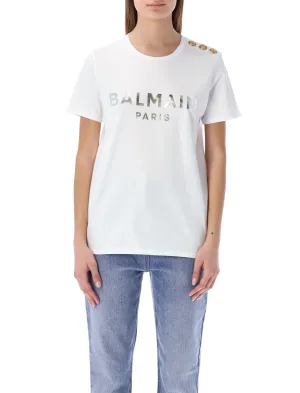 Balmain Buttoned Embellished Crewneck T-Shirt