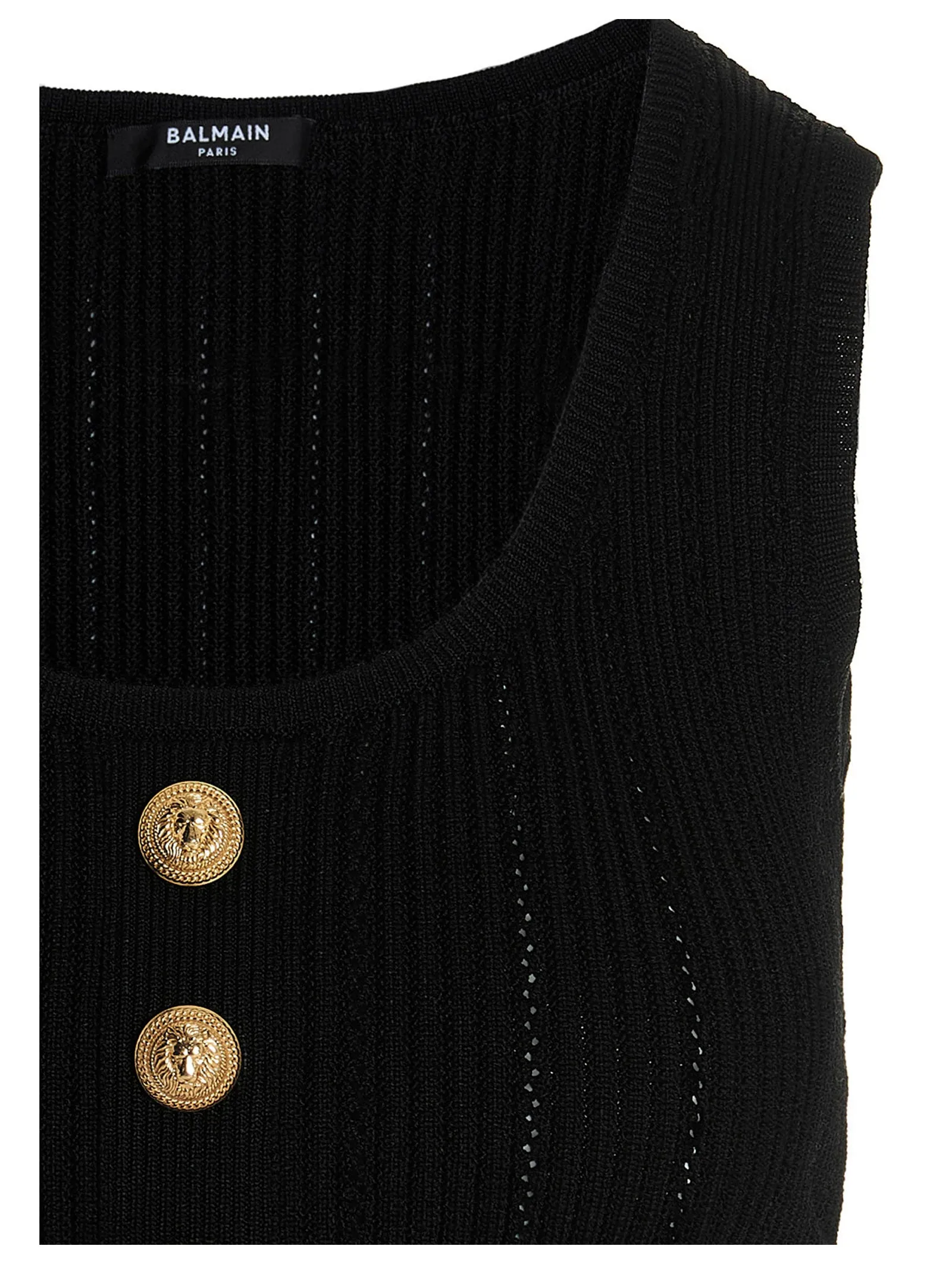 Balmain Buttoned Sleeveless Crewneck Cropped Top