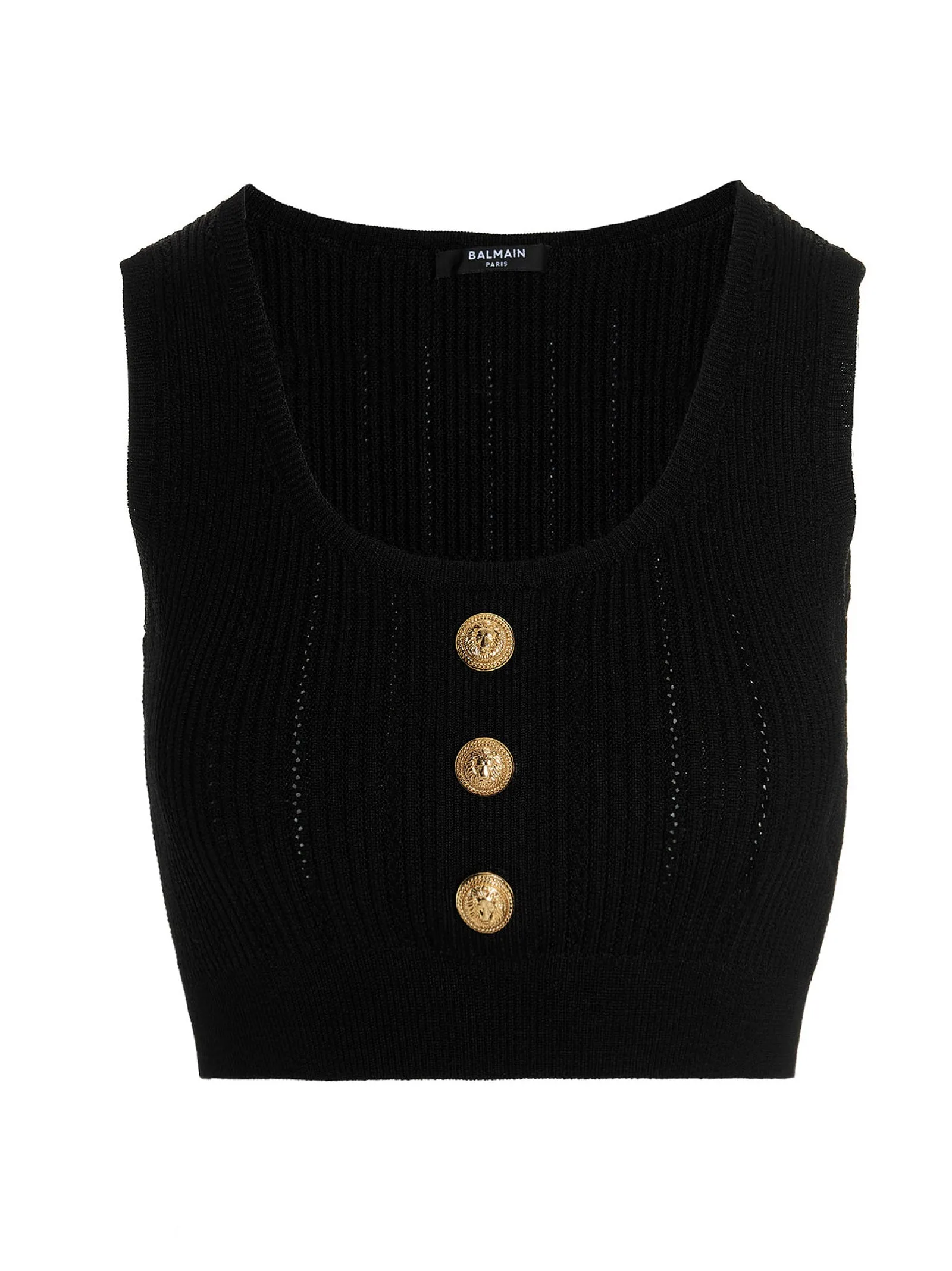 Balmain Buttoned Sleeveless Crewneck Cropped Top