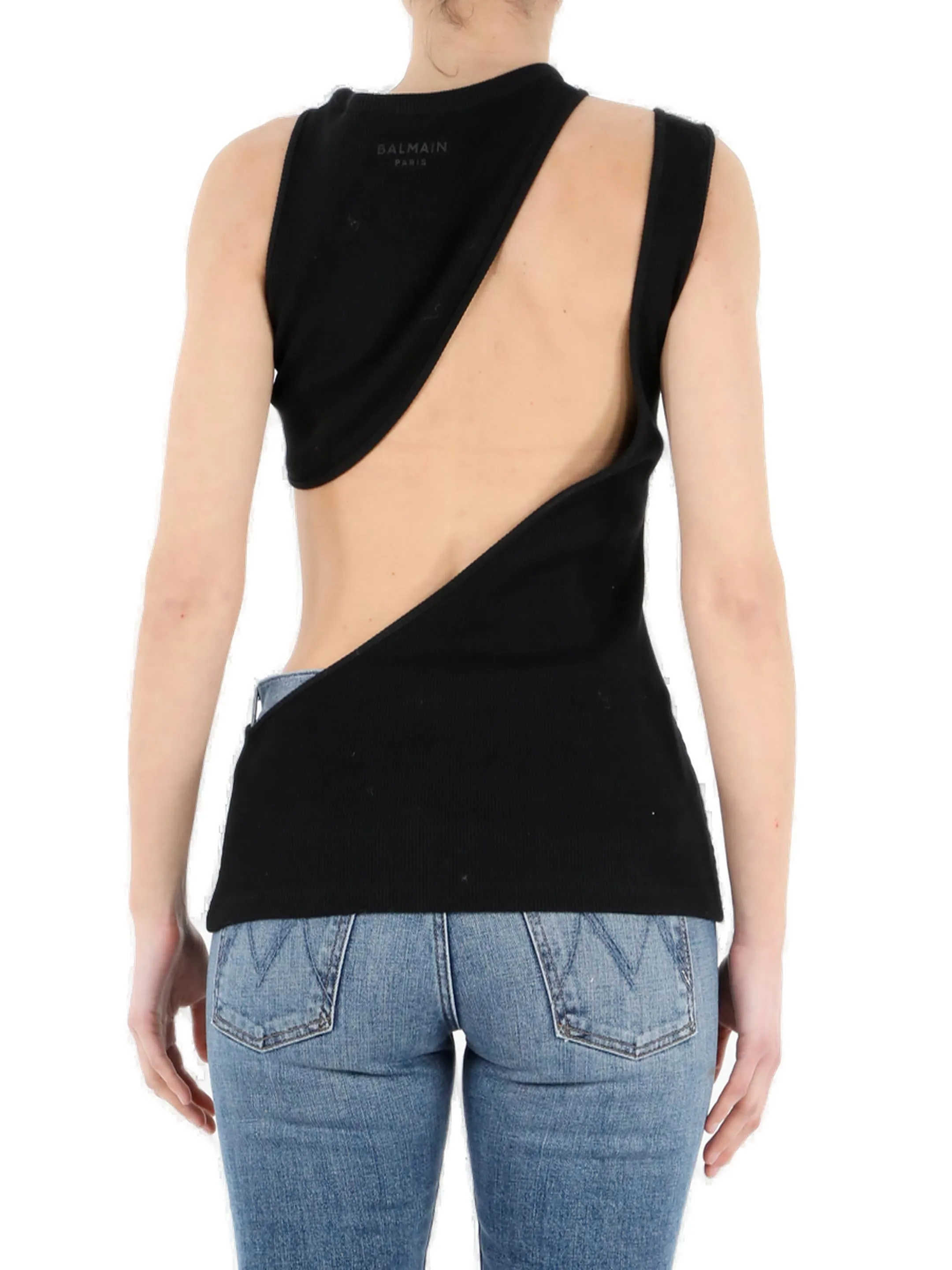 Balmain Cut-Out Detailed Jersey Tank Top