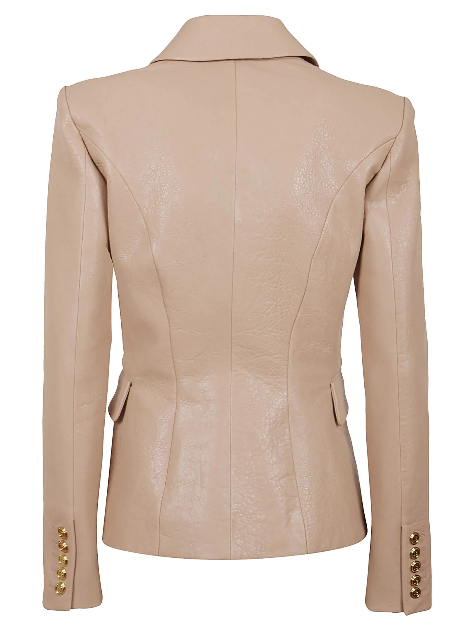 Balmain Double-Breasted Bubble Leather Jacket