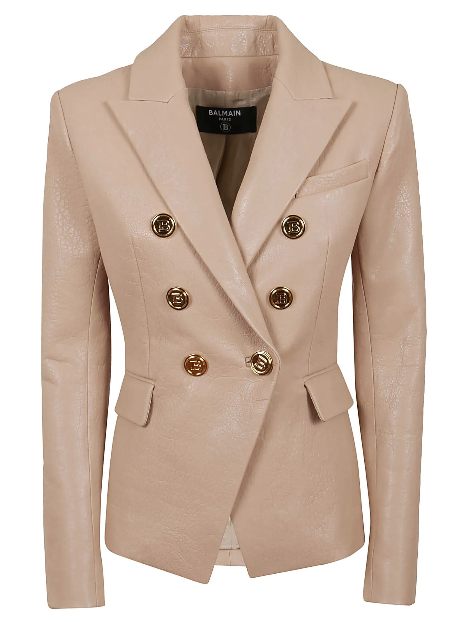 Balmain Double-Breasted Bubble Leather Jacket