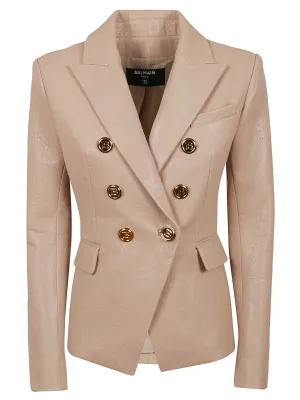 Balmain Double-Breasted Bubble Leather Jacket