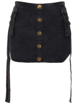 Balmain Draped Button-Up Mini Skirt