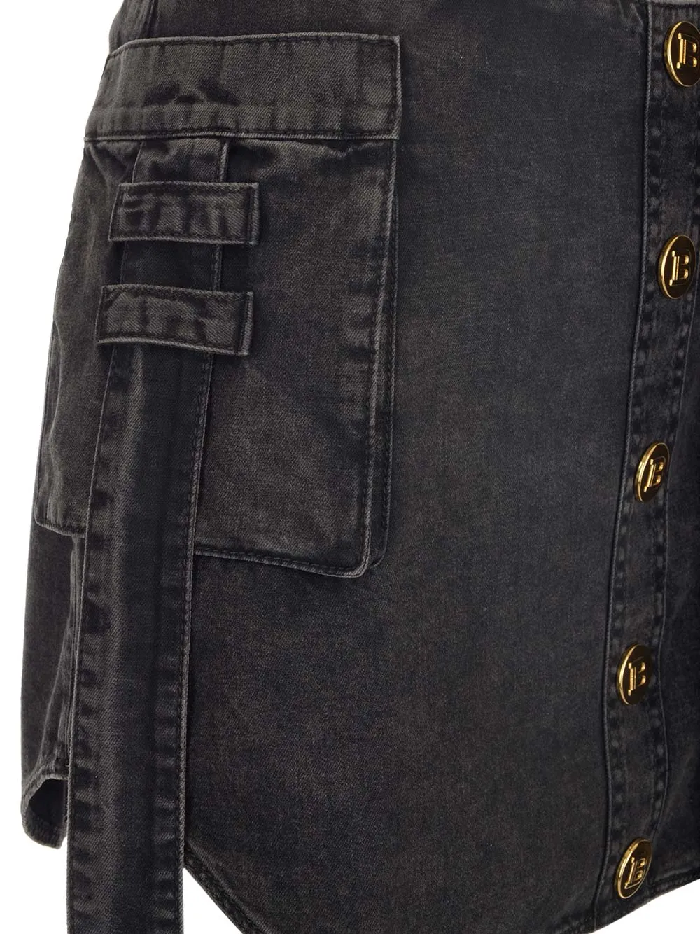 Balmain Draped Button-Up Mini Skirt