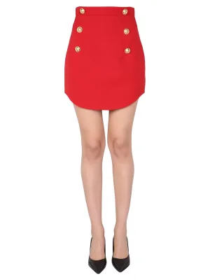 Balmain High Waist Zipped Button-Detailed Skirt