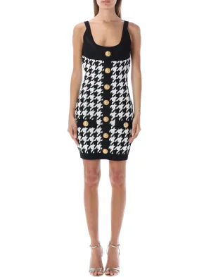 Balmain Houndstooth Printed Buttoned Mini Dress