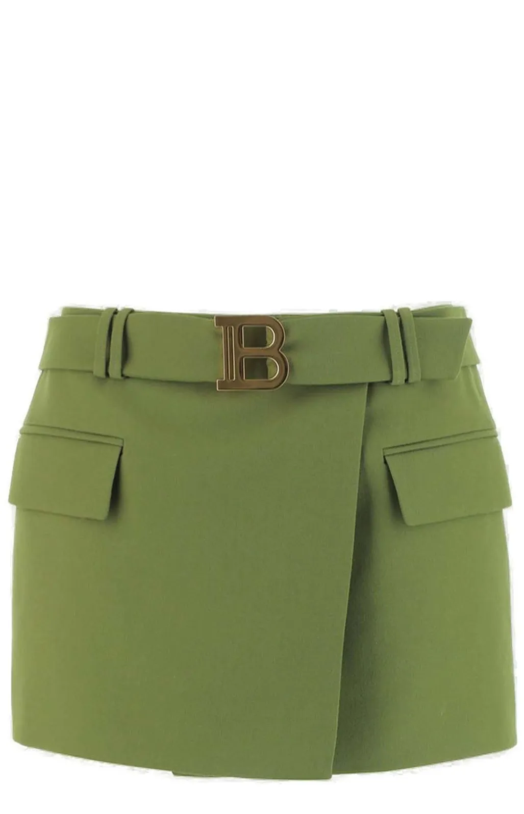 Balmain Logo Plaque Belted Mini Skirt