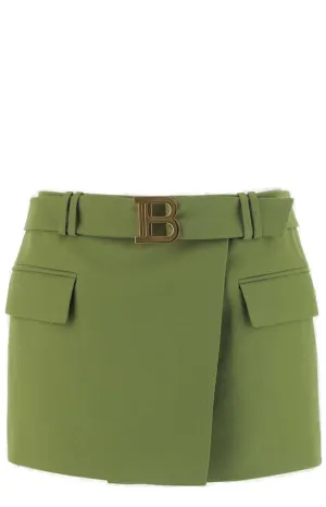 Balmain Logo Plaque Belted Mini Skirt
