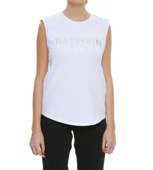 Balmain Logo Printed Crewneck Tank Top