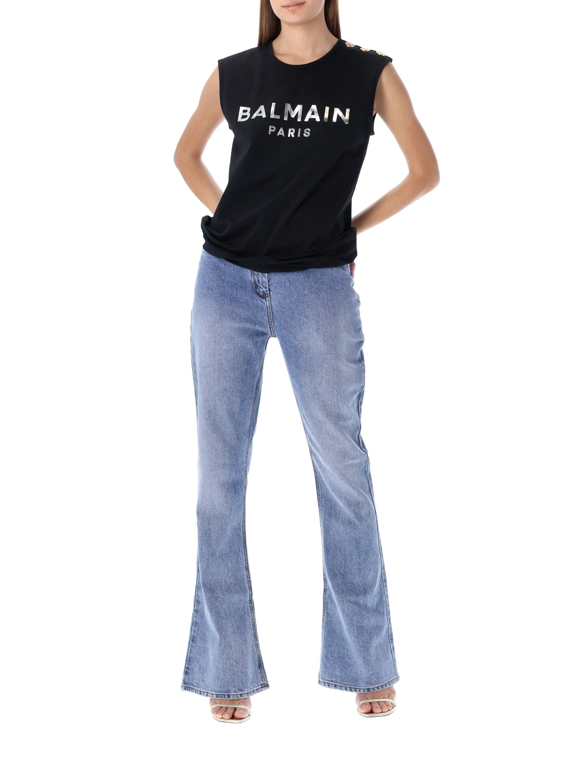 Balmain Logo Printed Crewneck Tank Top