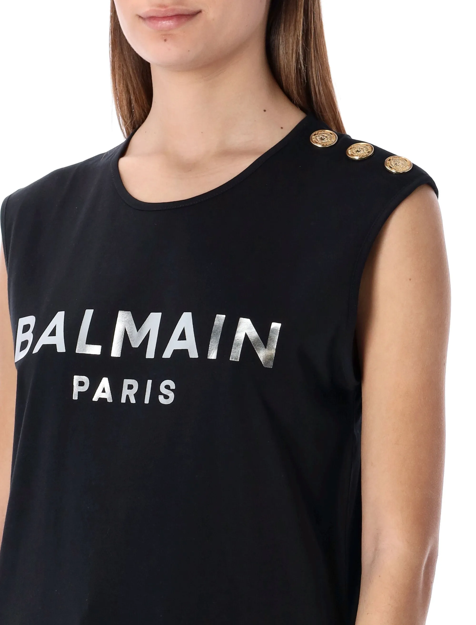 Balmain Logo Printed Crewneck Tank Top