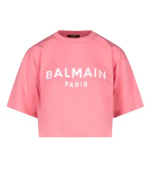 Balmain Logo Printed Cropped T-Shirt
