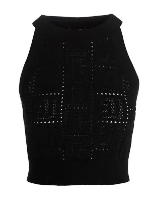 Balmain Monogram Perforated Sleeveless Cropped Top