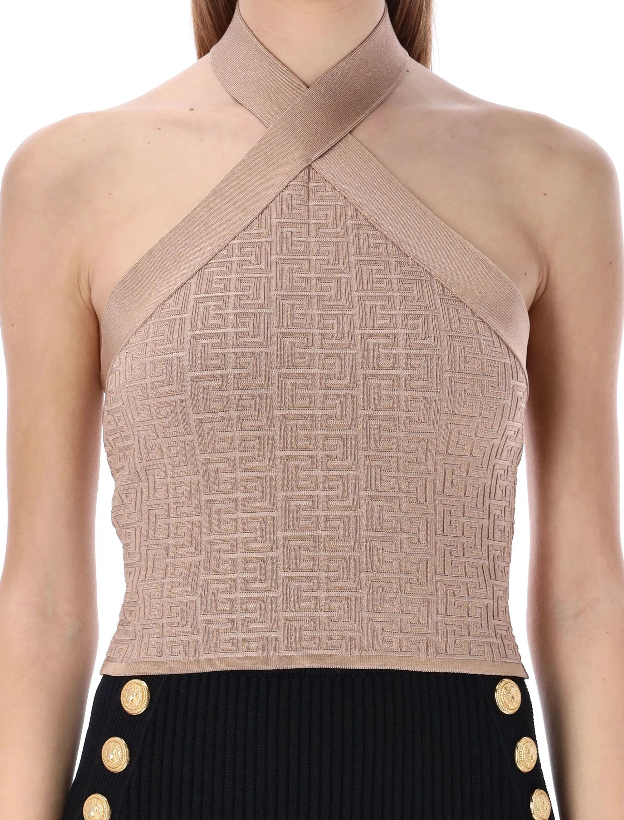 Balmain Monogram Sleeveless Cropped Top