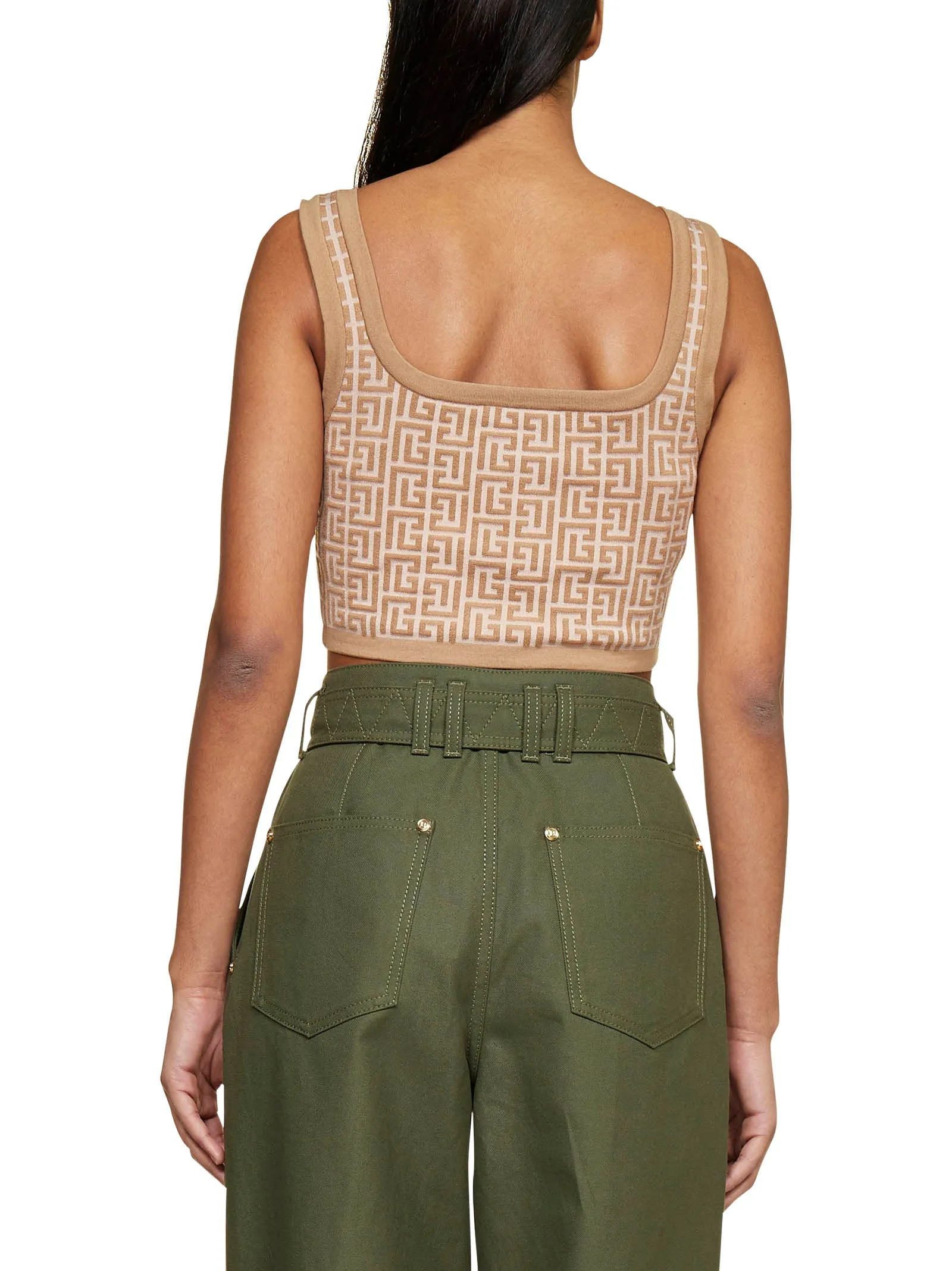 Balmain Scoop-Neck Monogram Jacquard Tank Top