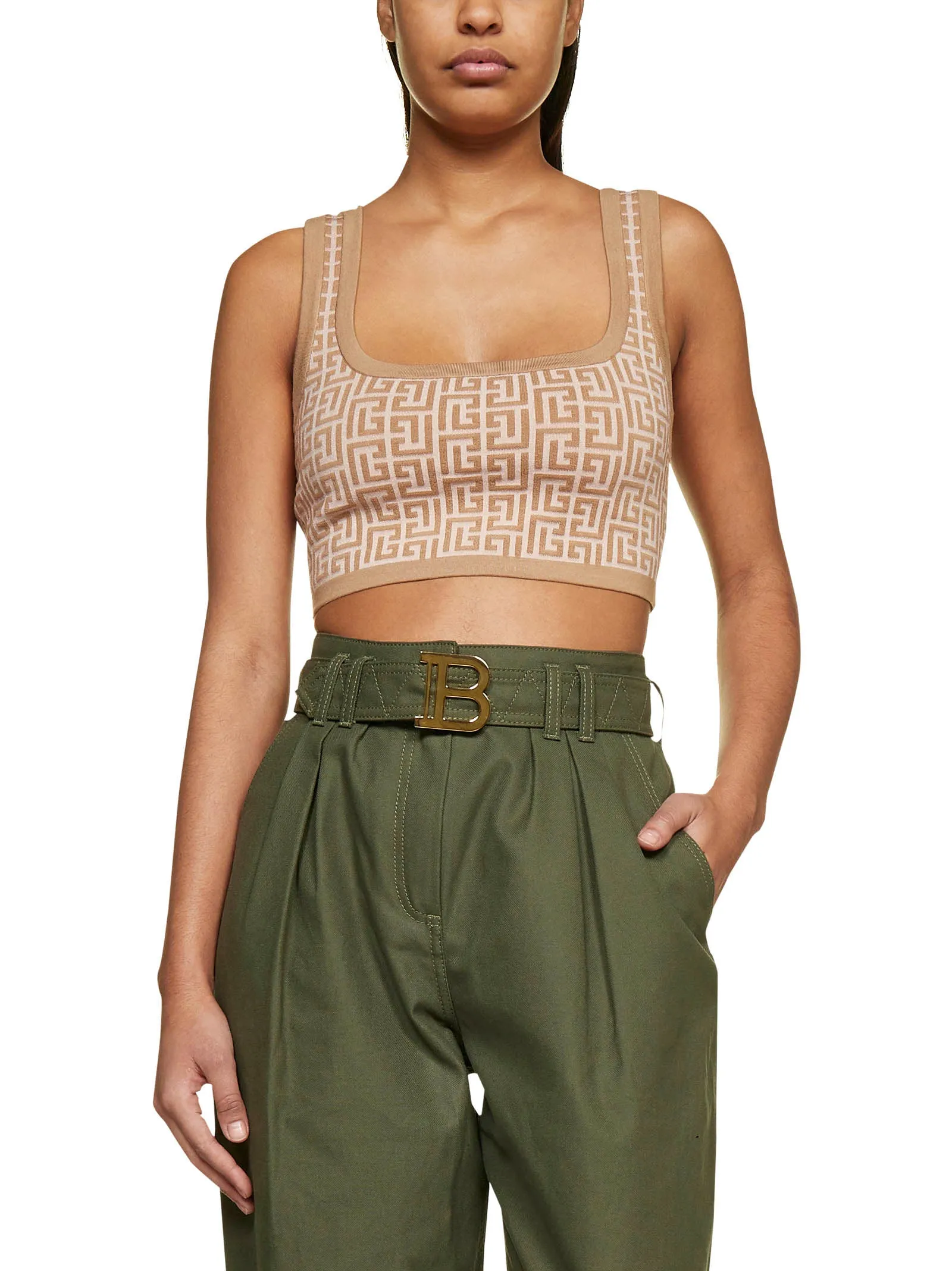Balmain Scoop-Neck Monogram Jacquard Tank Top